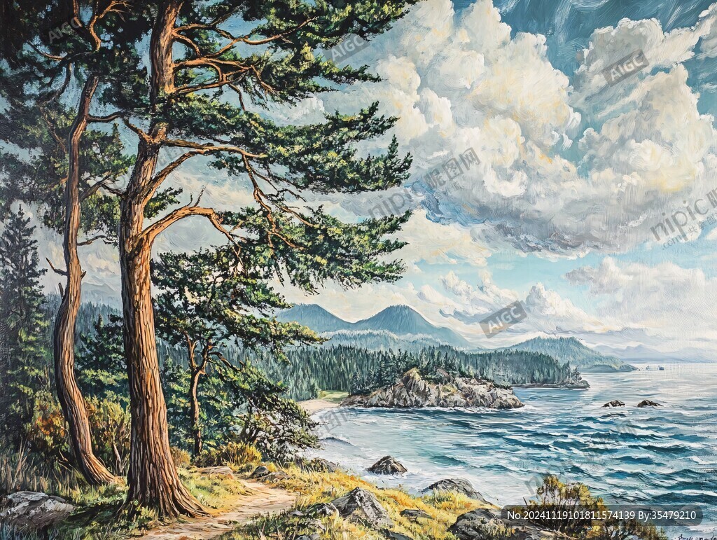 迎客松油画