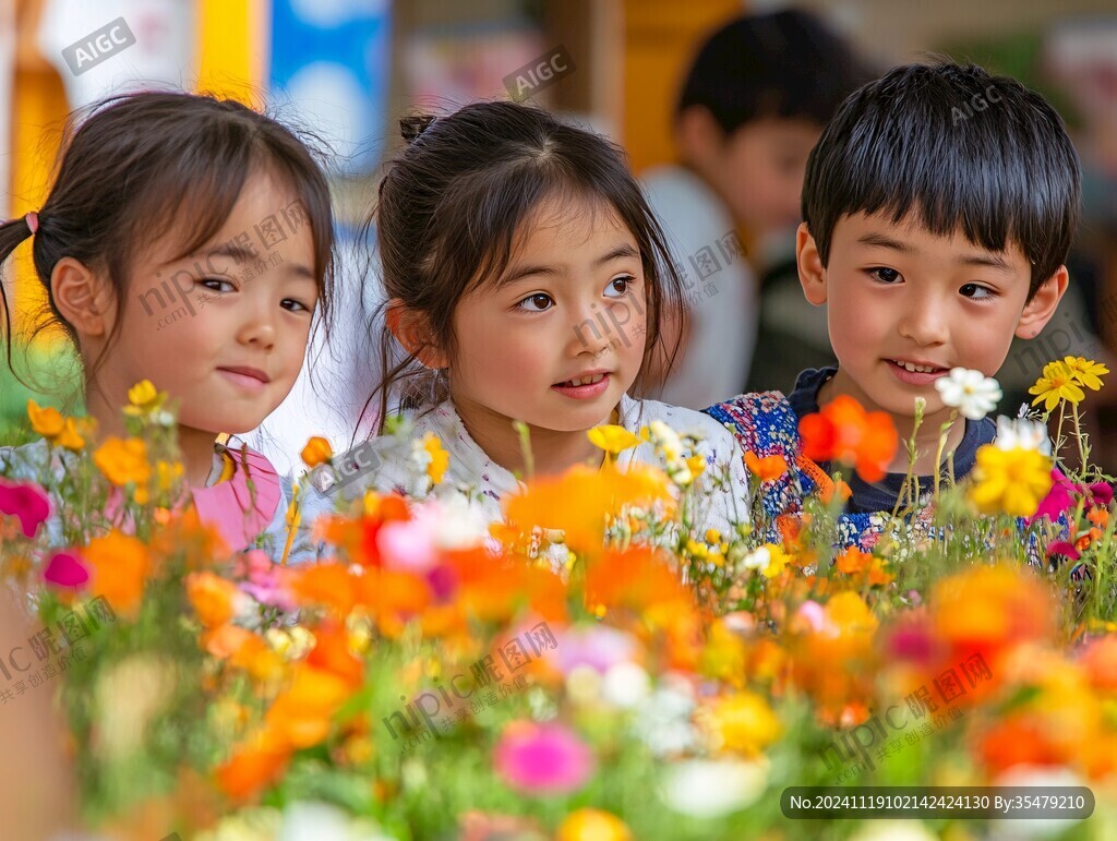 儿童毕业季花的海洋