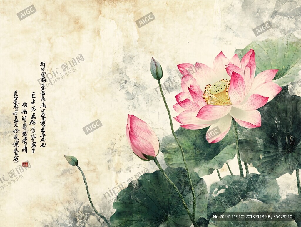 荷花高清写真手绘