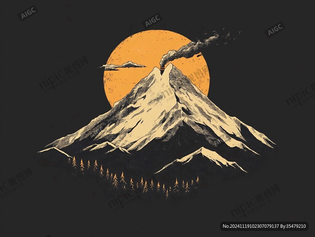 简约山插画