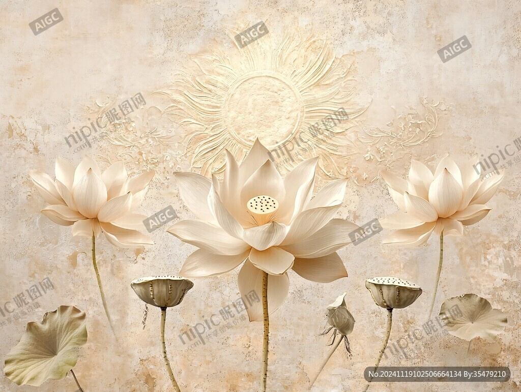 金色绽放荷花壁画