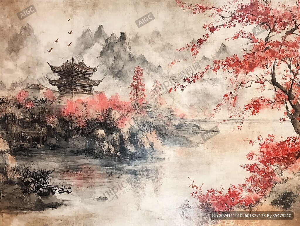 插画爱晚亭