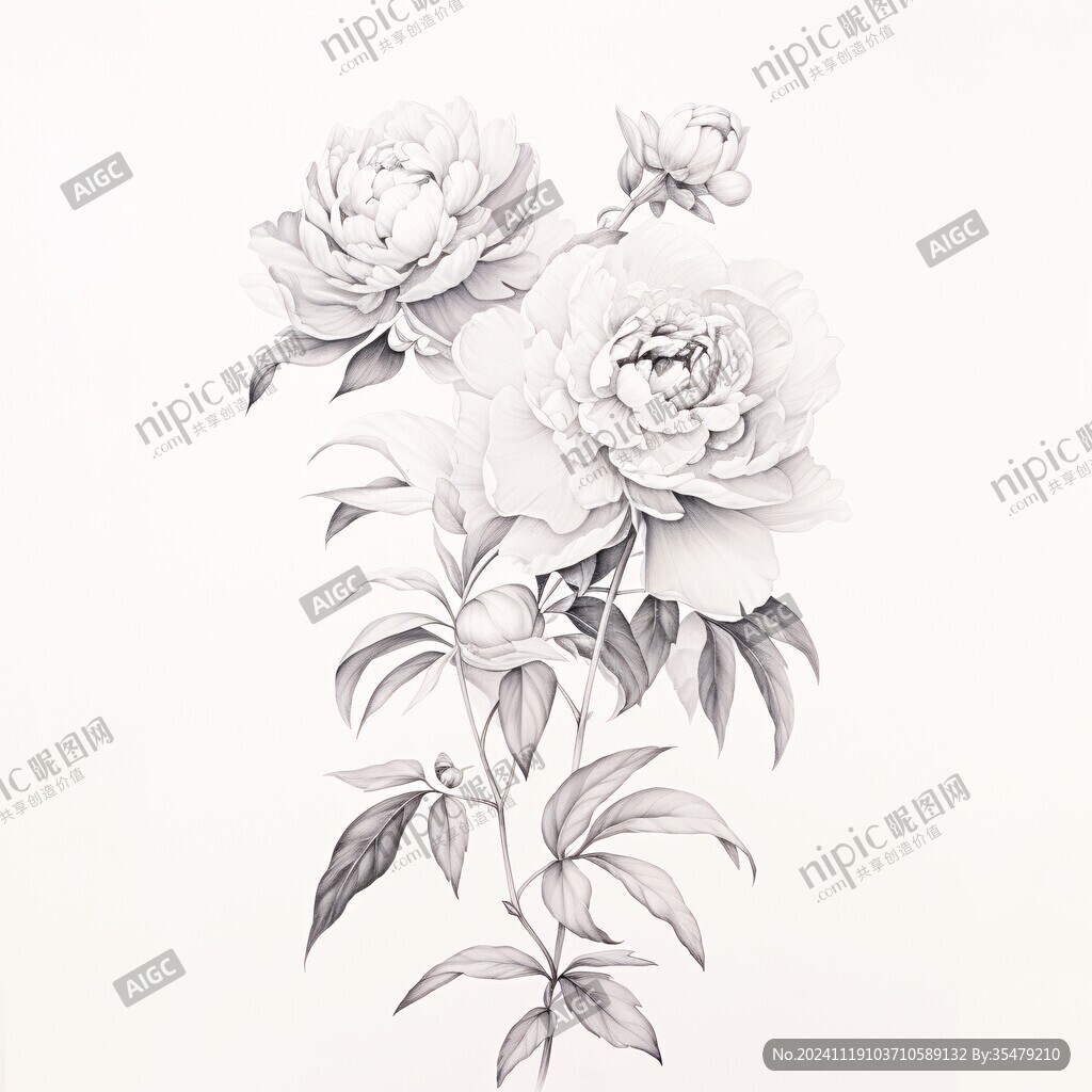 手绘工笔芍药