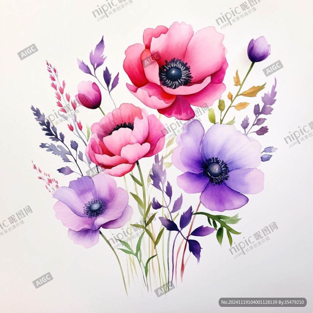 手绘银莲花