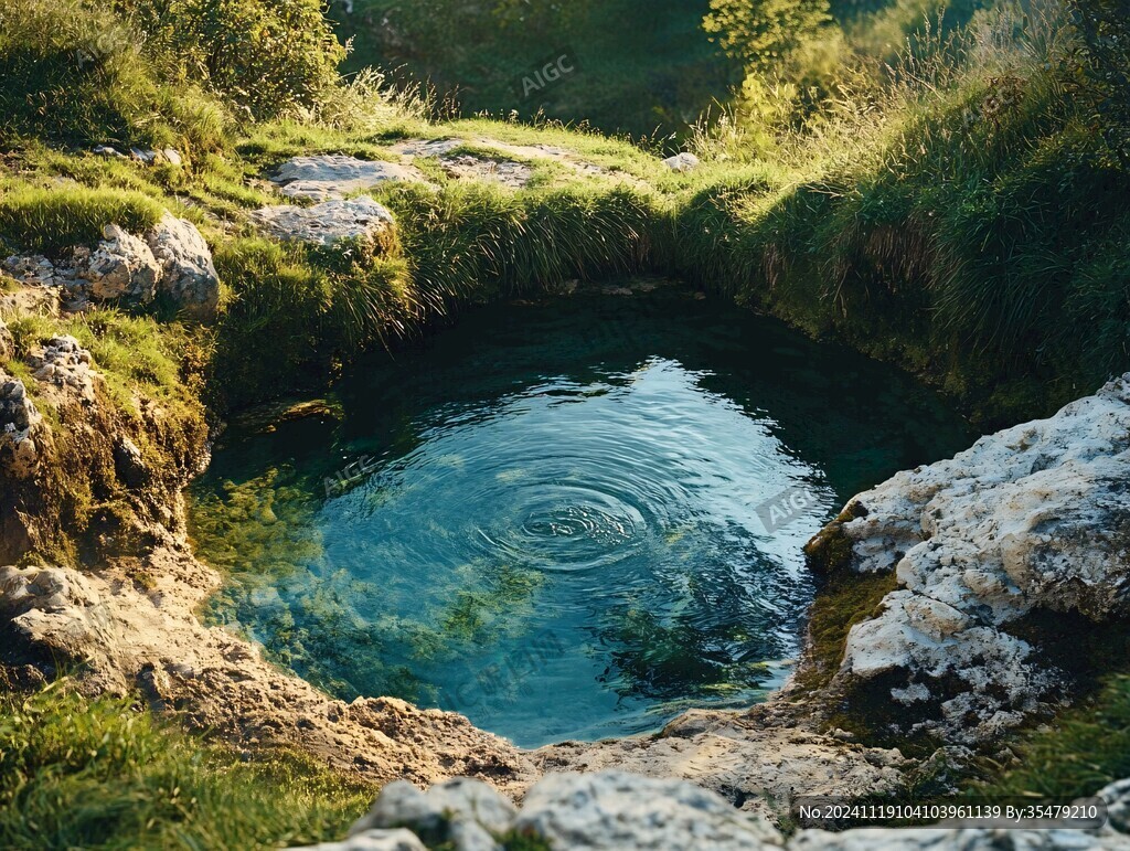 蓝色钙华水池