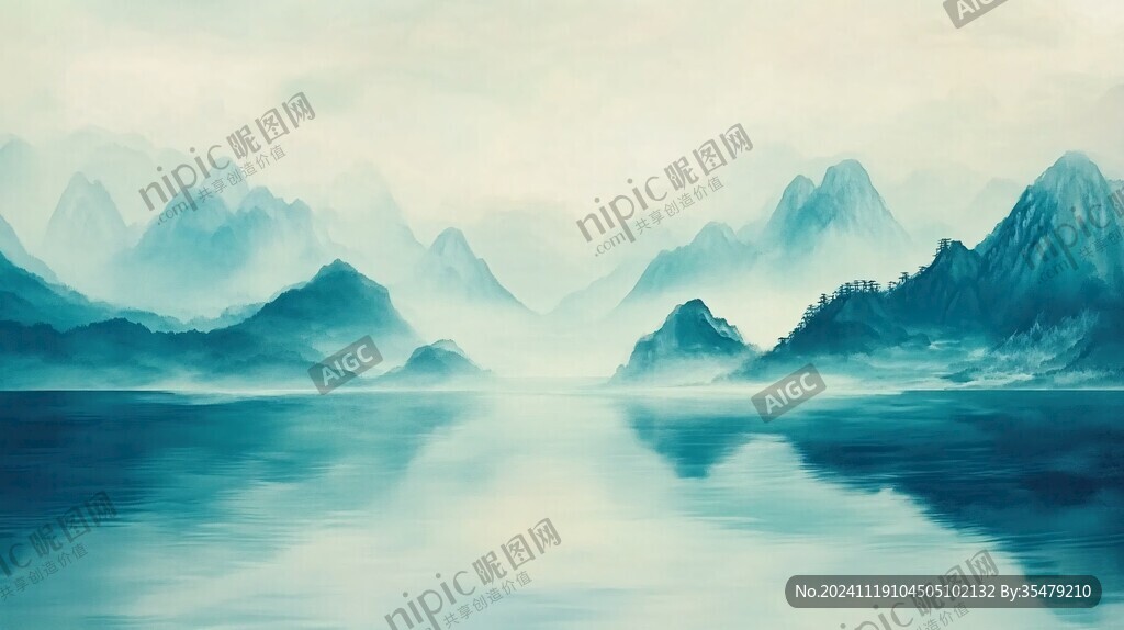 青色色调山水
