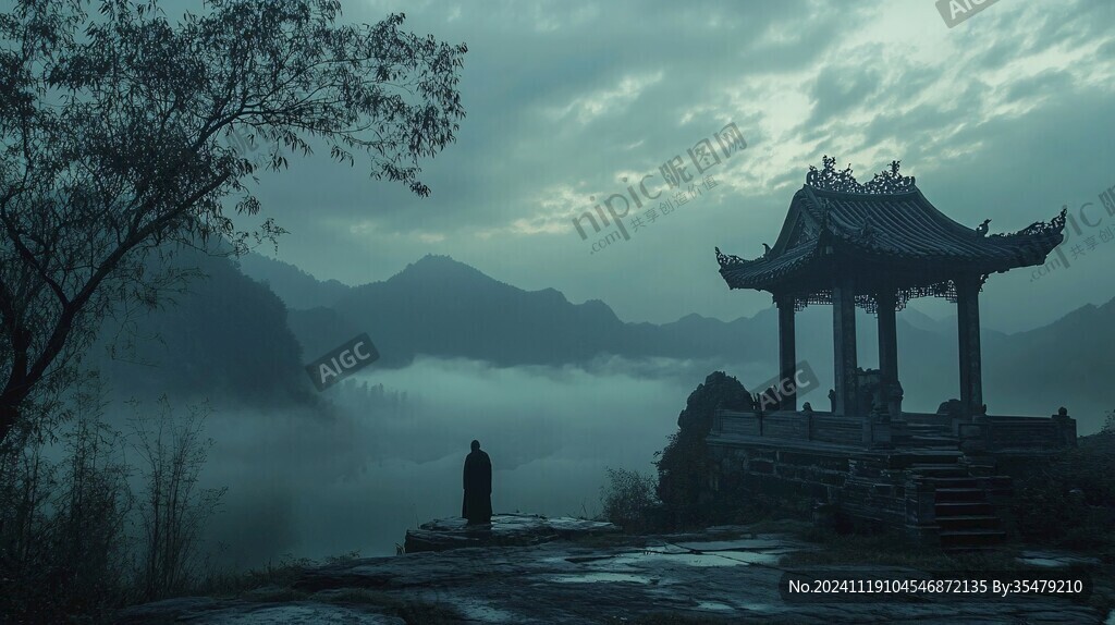 晨雾中的怀思亭