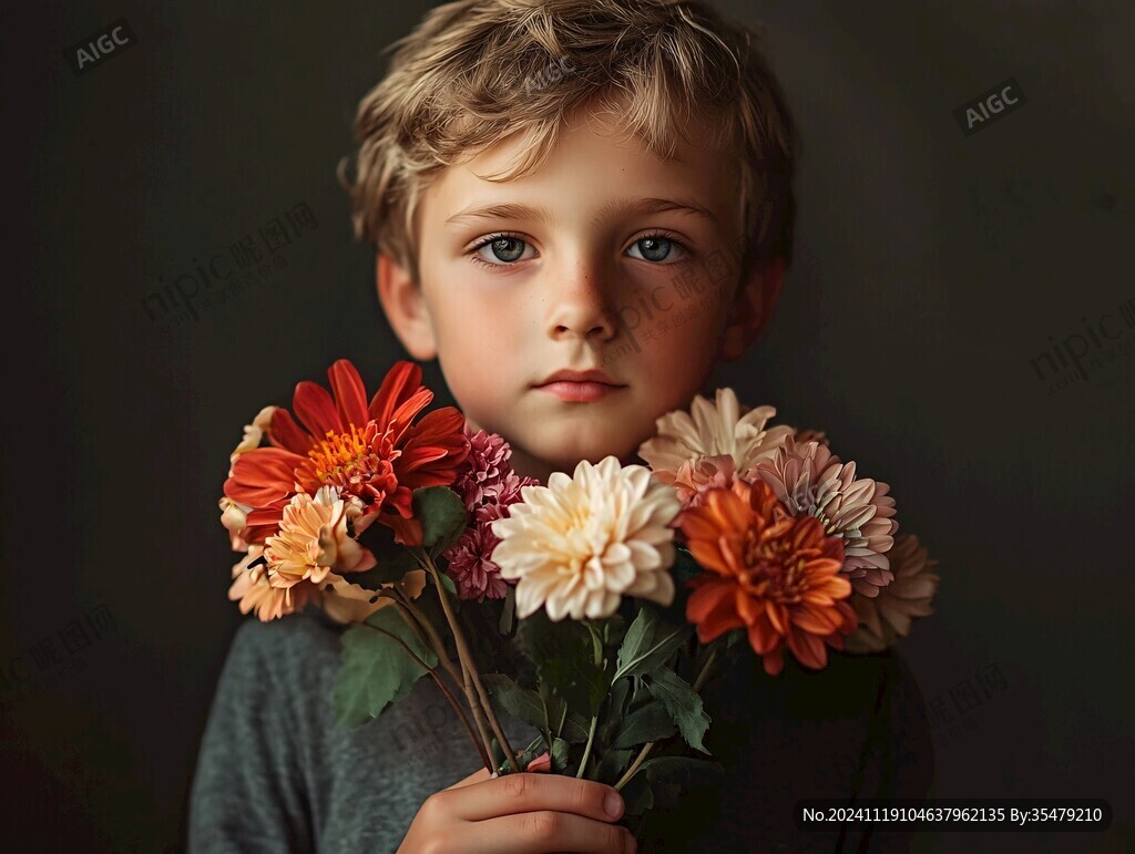 拿花的男孩