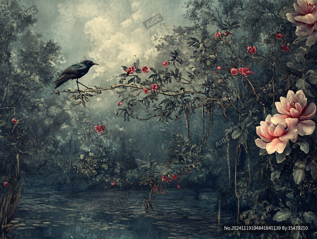 梦幻花鸟油画