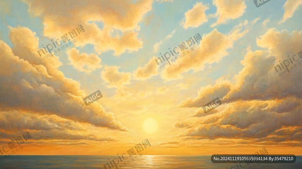 海上日出油画