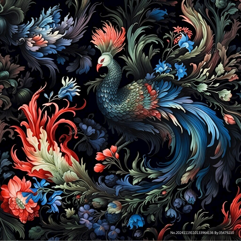 插画百鸟朝凤