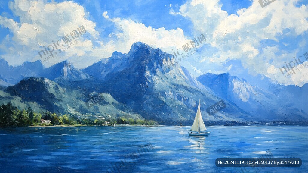 帆船风景油画