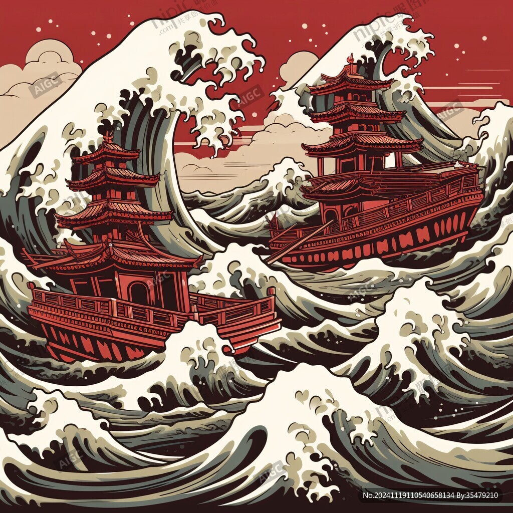 古风海浪包装插画