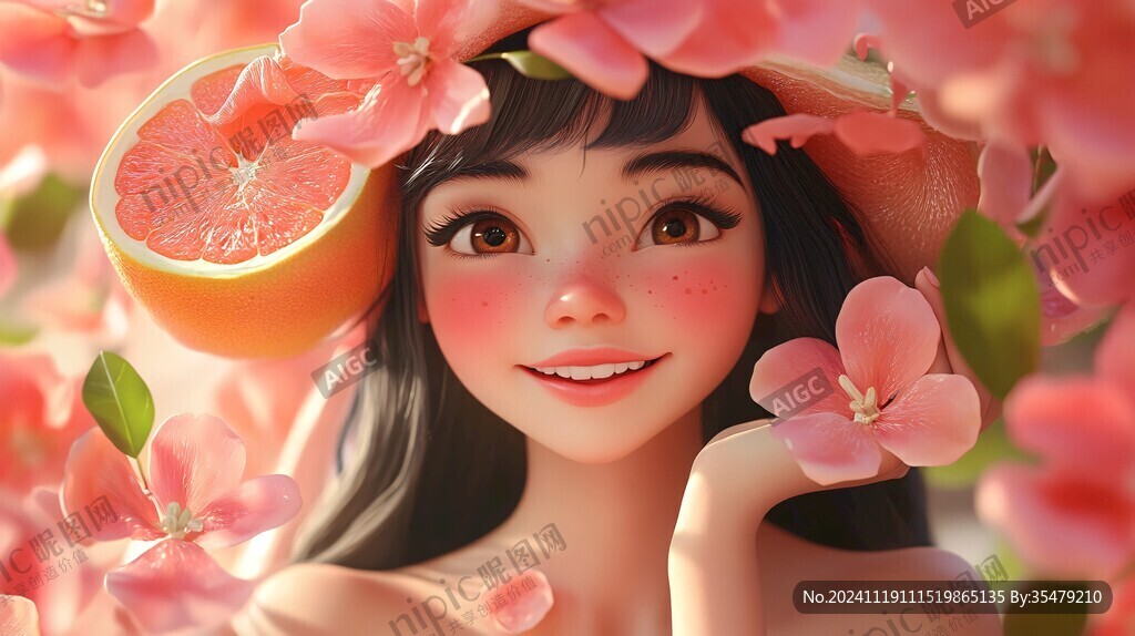 水蜜桃女孩包装插画