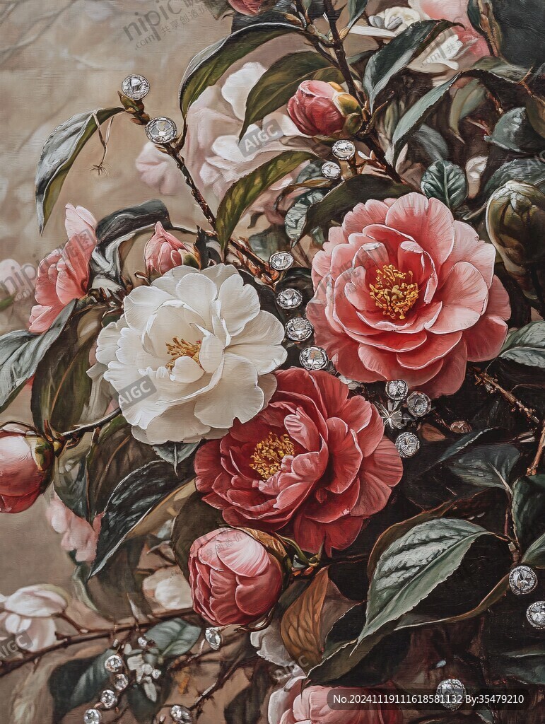 油画山茶花