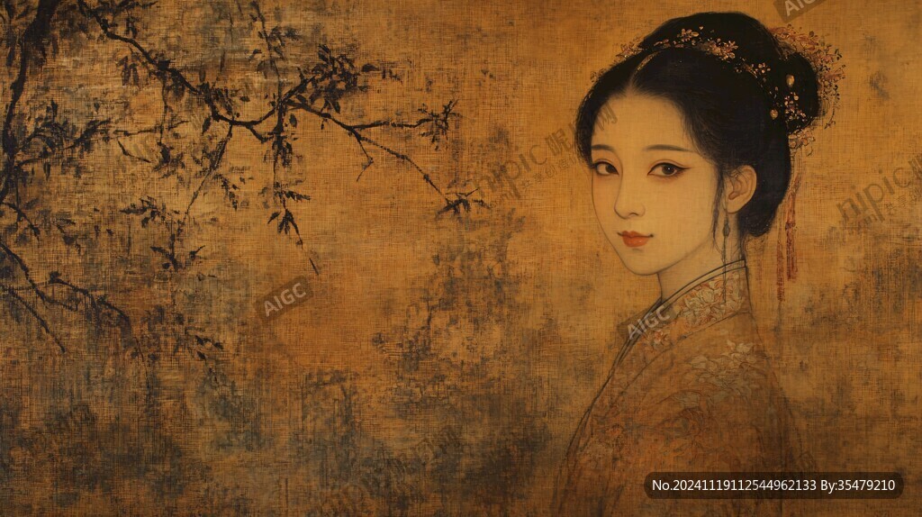 复古美女工笔画