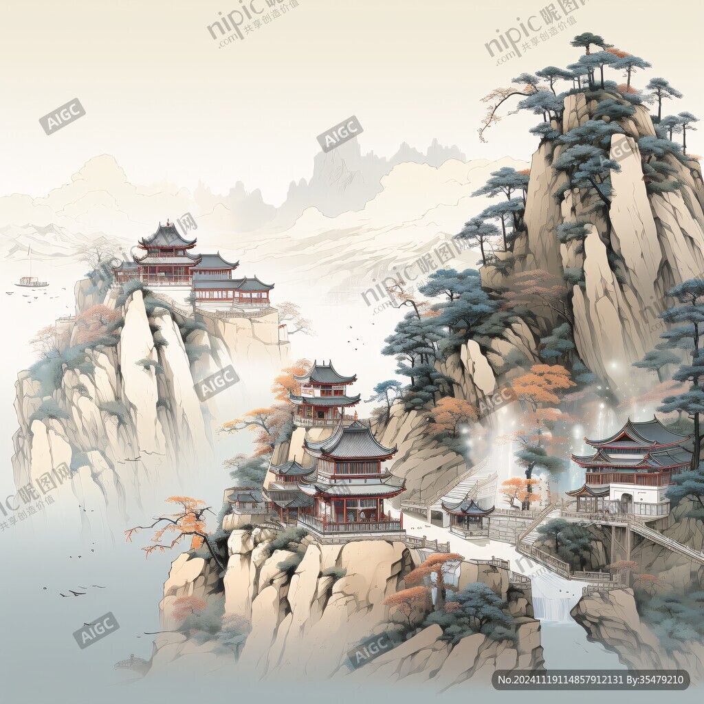 新中式楼阁皇宫山水