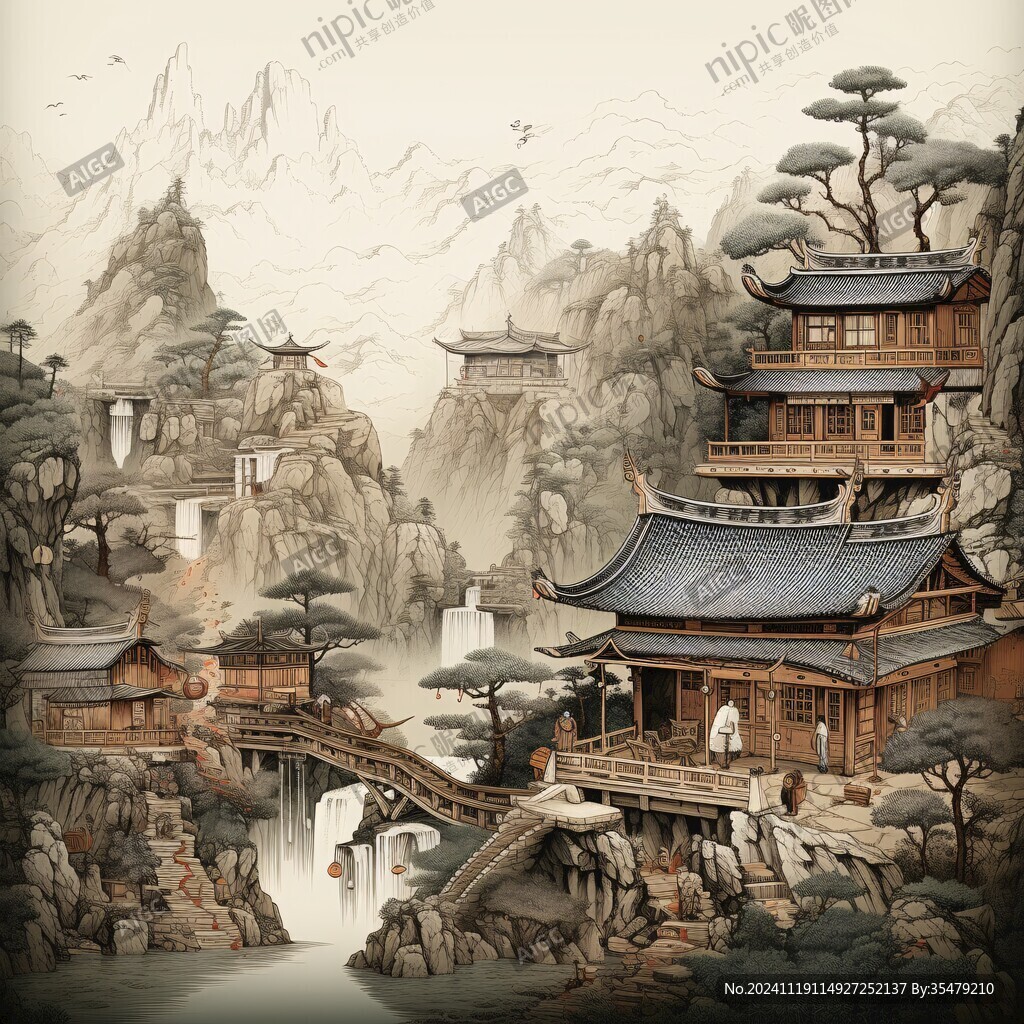 楼阁仙景插画
