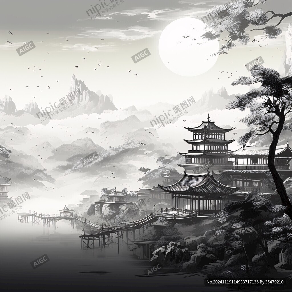 楼阁仙景插画