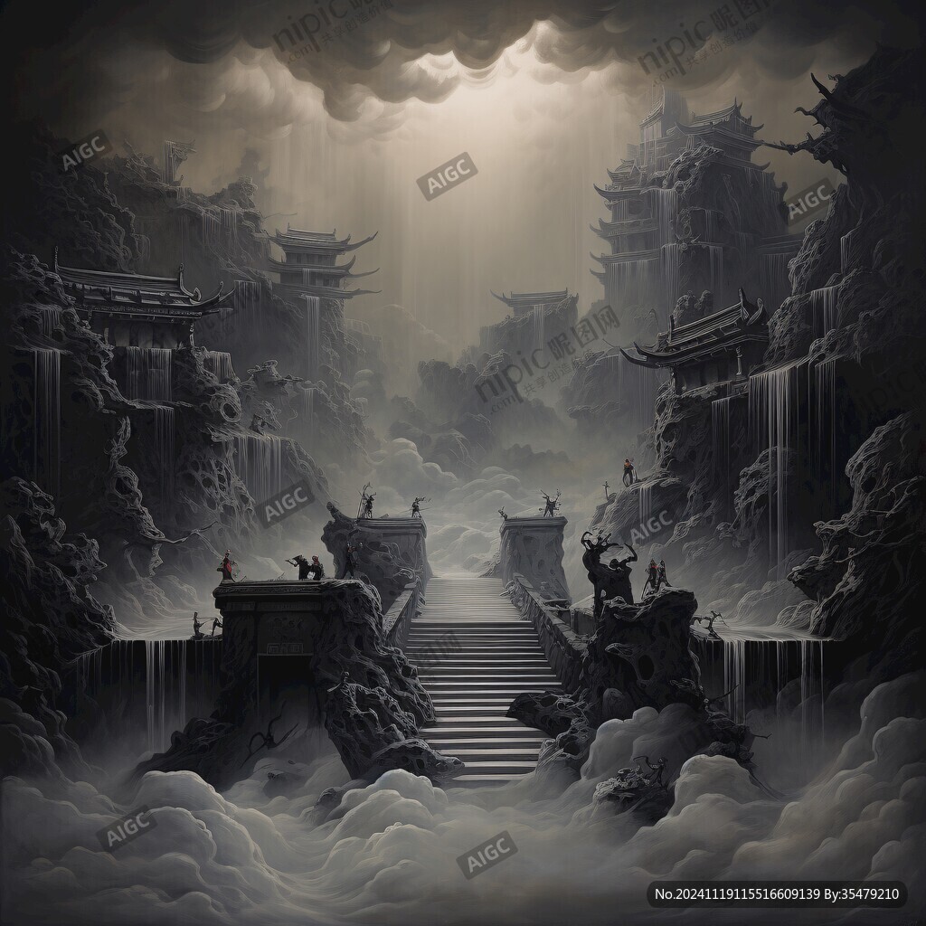 天界晓钟风景插画