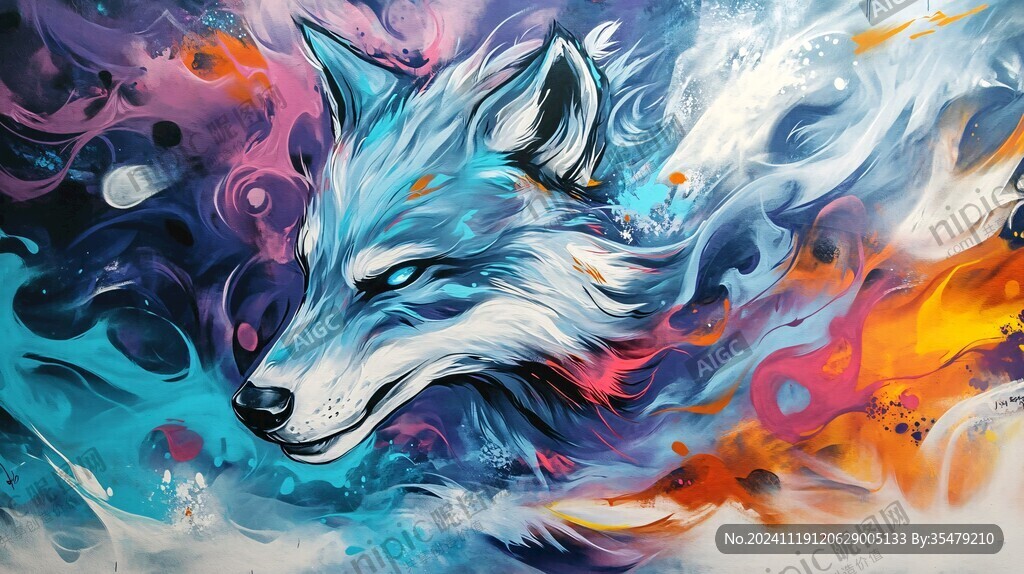 彩绘狐狸流行抽象画
