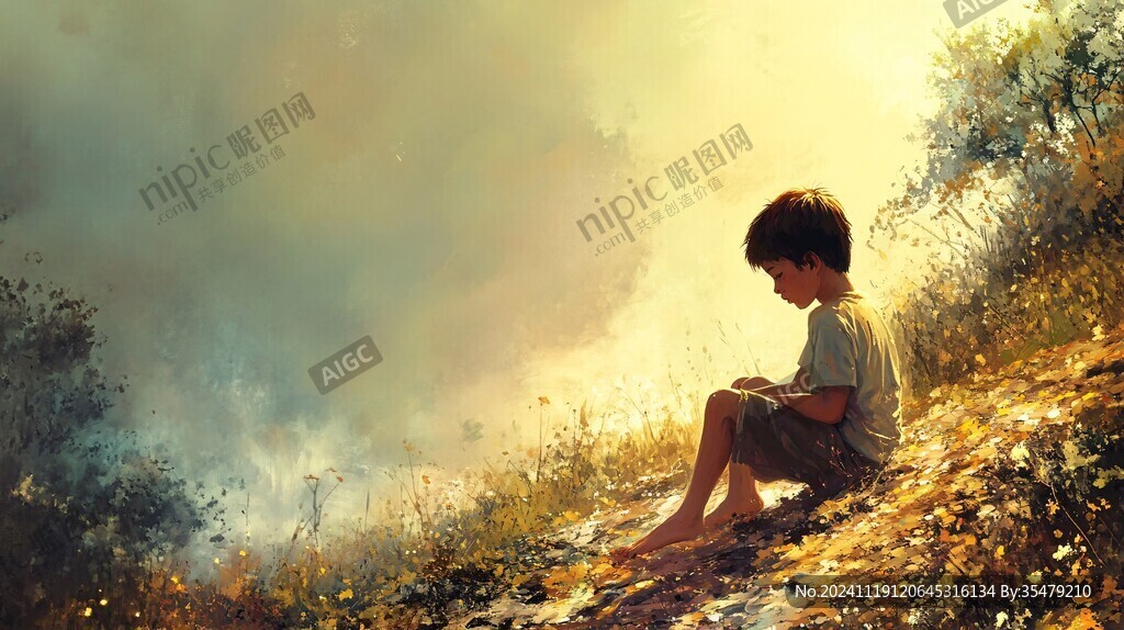 唯美小男孩插画