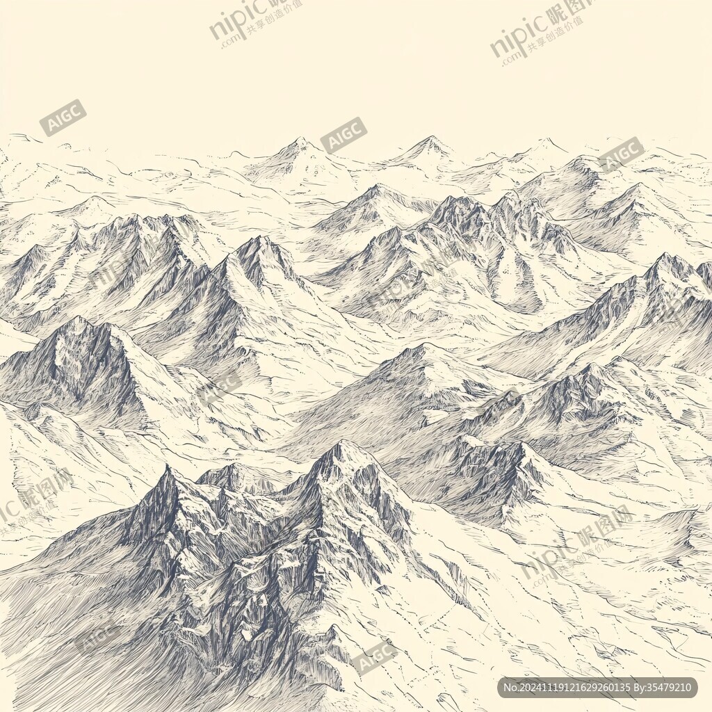 雪山线稿