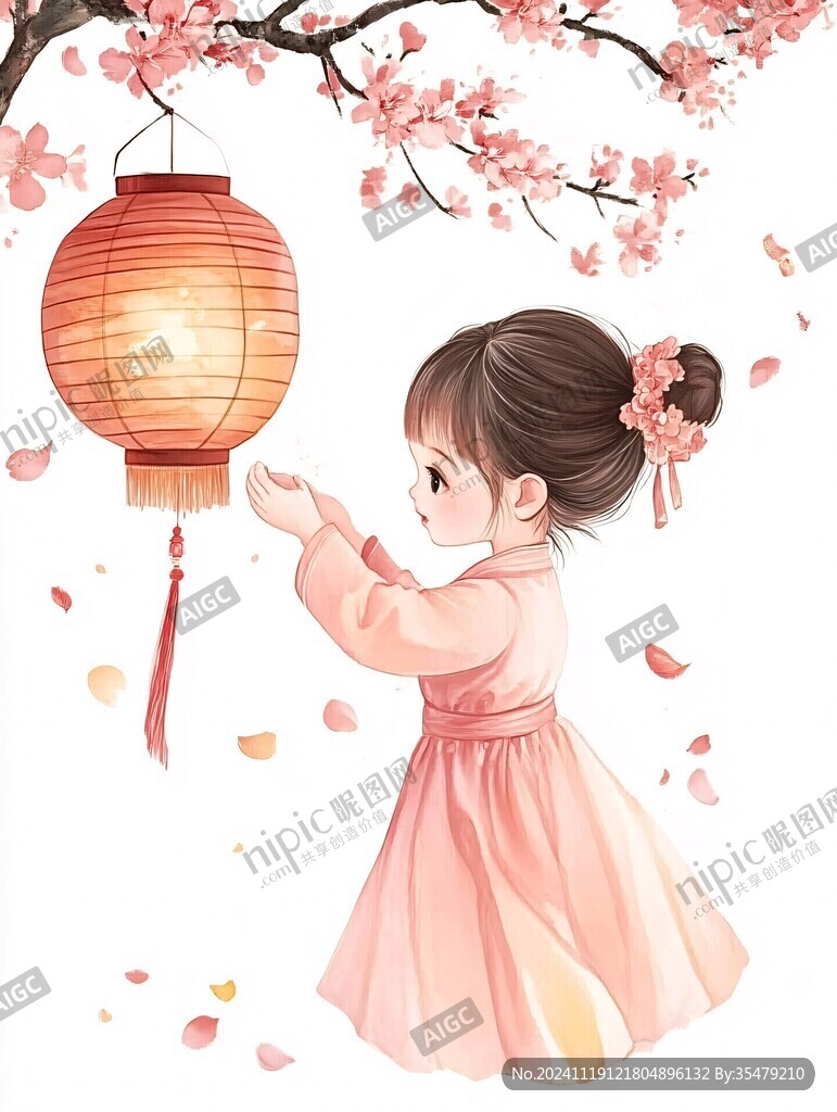 古风汉服q版女孩过年