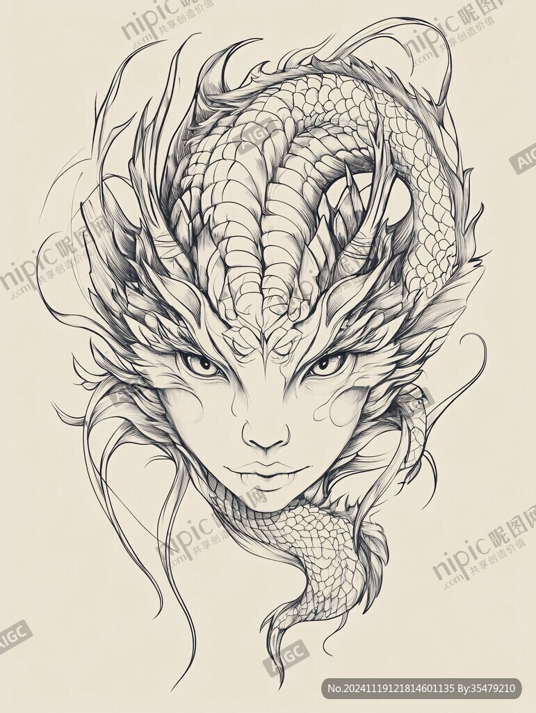 线描简约版龙抬头