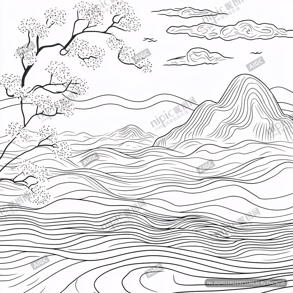 线描山水画背景