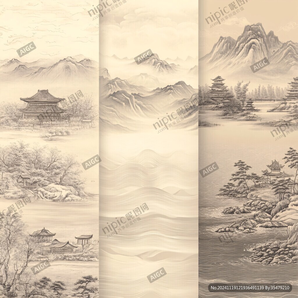 新中式烫金金箔山水