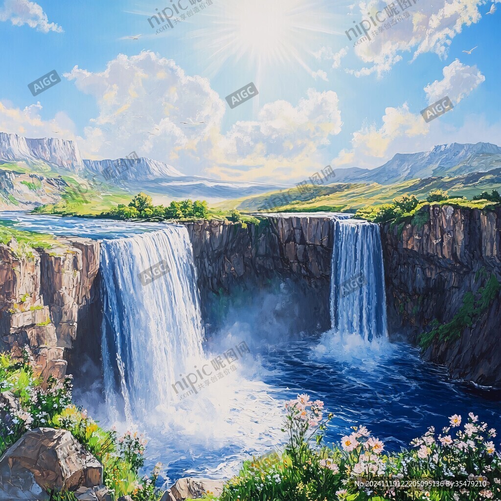 大瀑布风景画