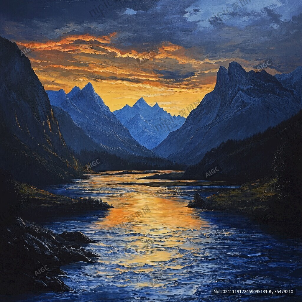 山川河流油画