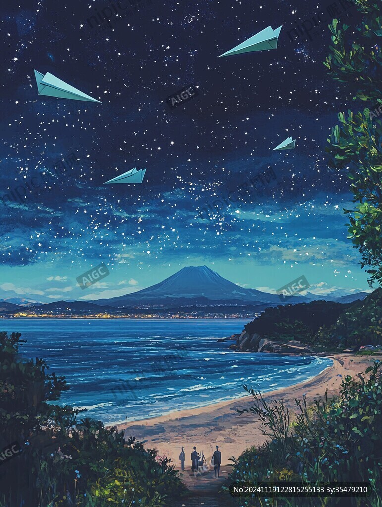 插画海边