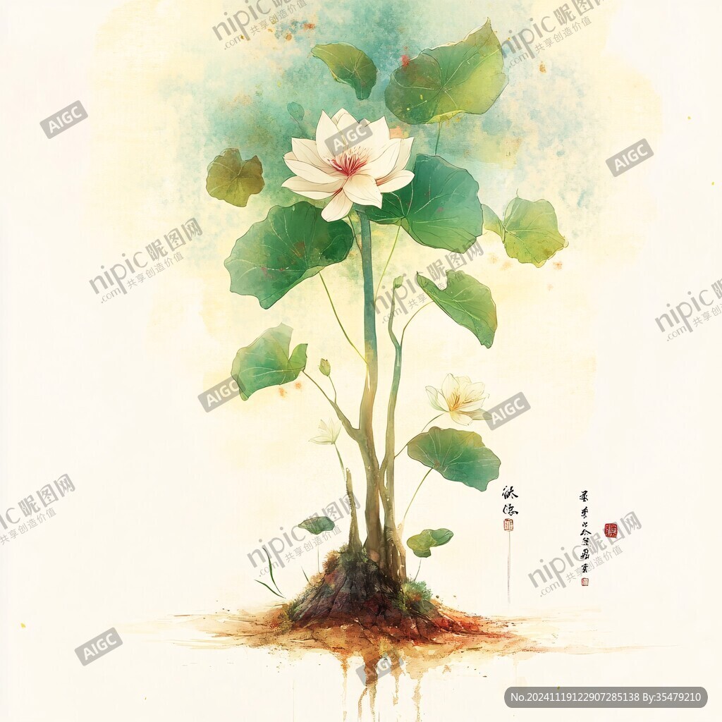 古风水彩荷花