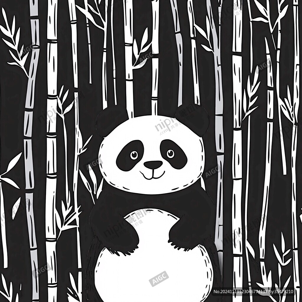 熊猫竹笋插画