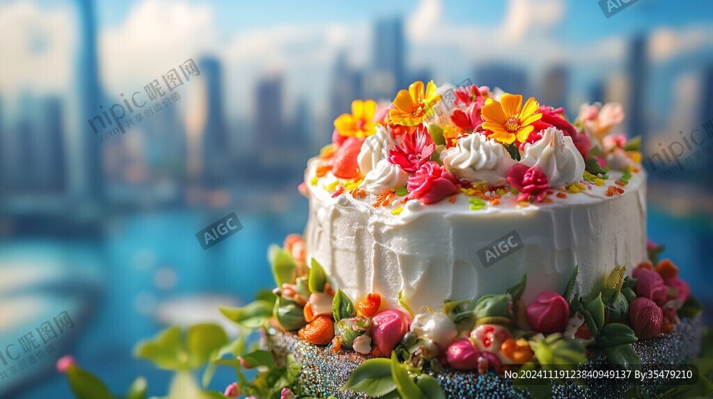 生日蛋糕与花束