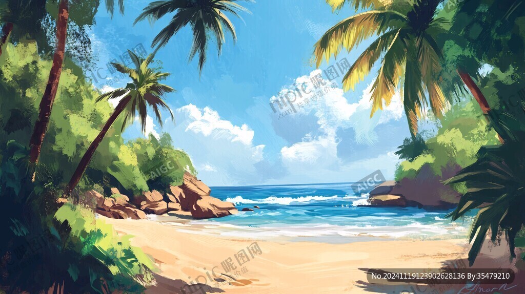 唯美海岸风景插画