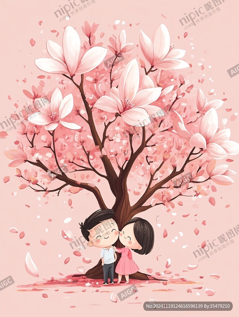 开满樱花的大树插画