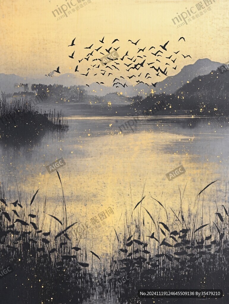 湖泊插画
