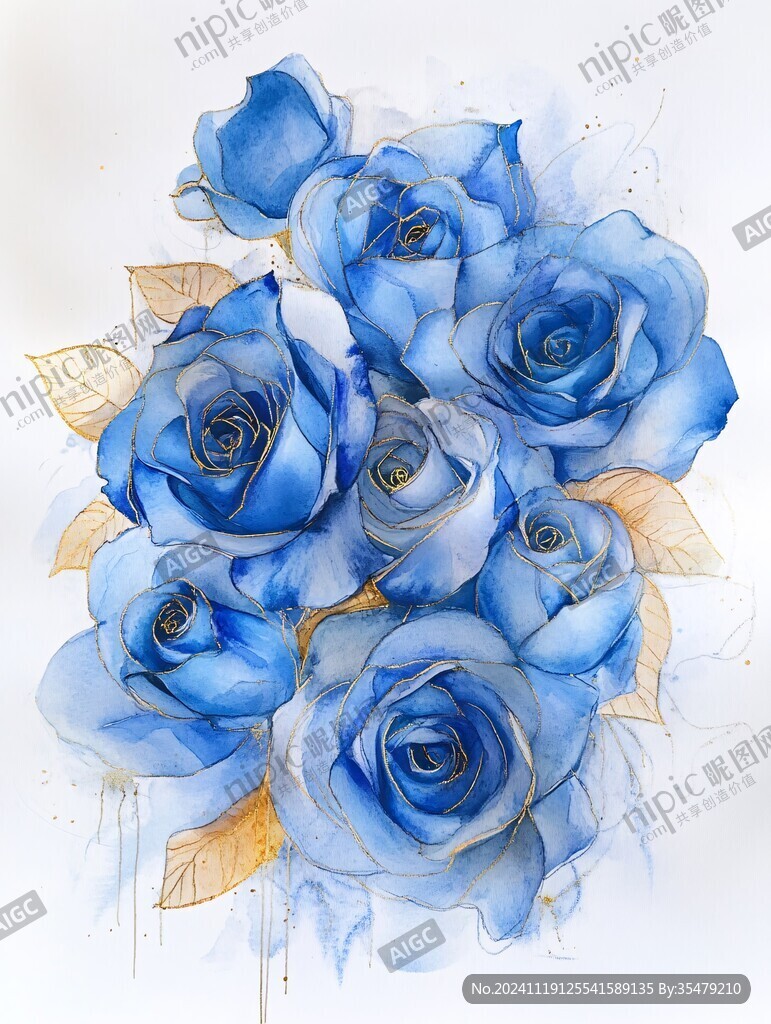 印花蓝色妖姬玫瑰花
