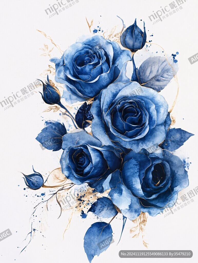 印花蓝色妖姬玫瑰花