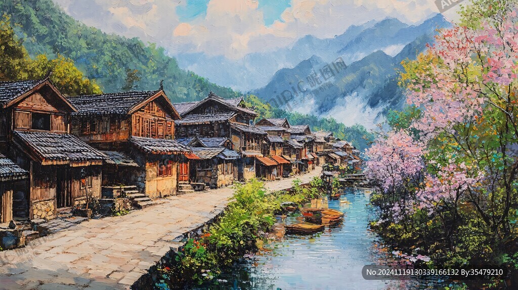 苗寨油画