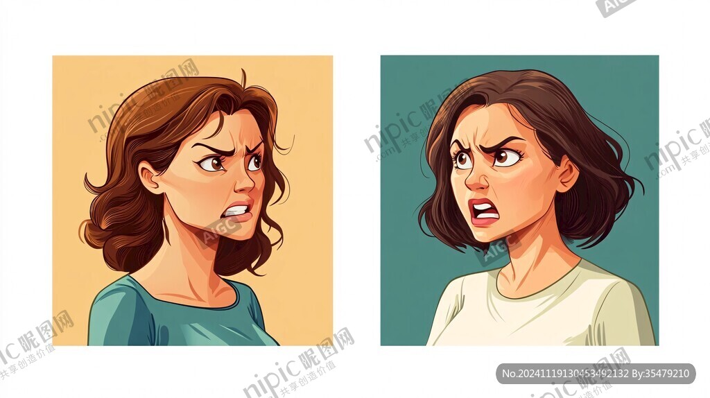 女孩生气插画
