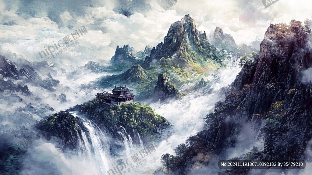天界晓钟风景插画