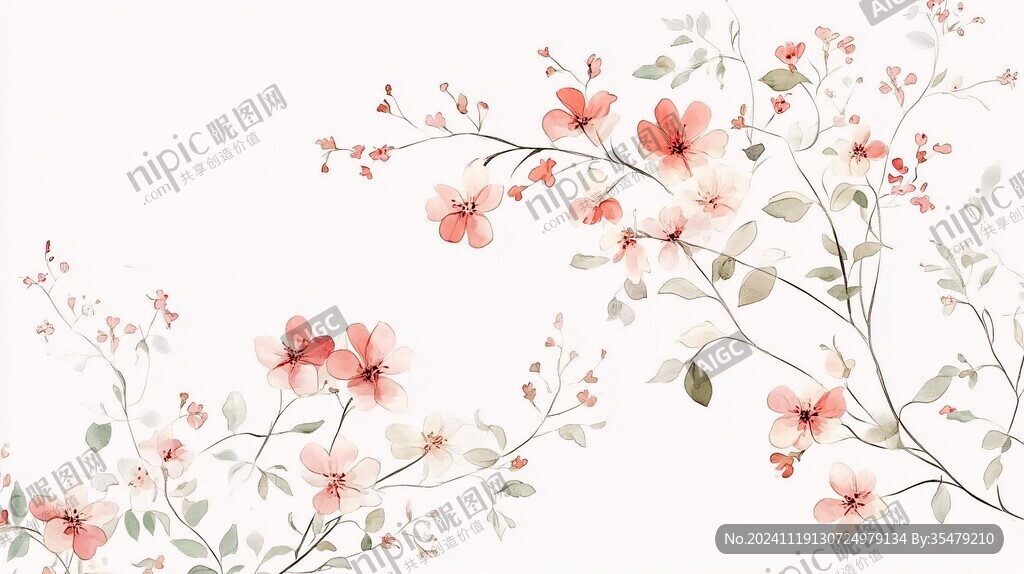 手绘春天古风花卉背景