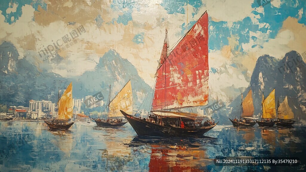 一帆风顺油画