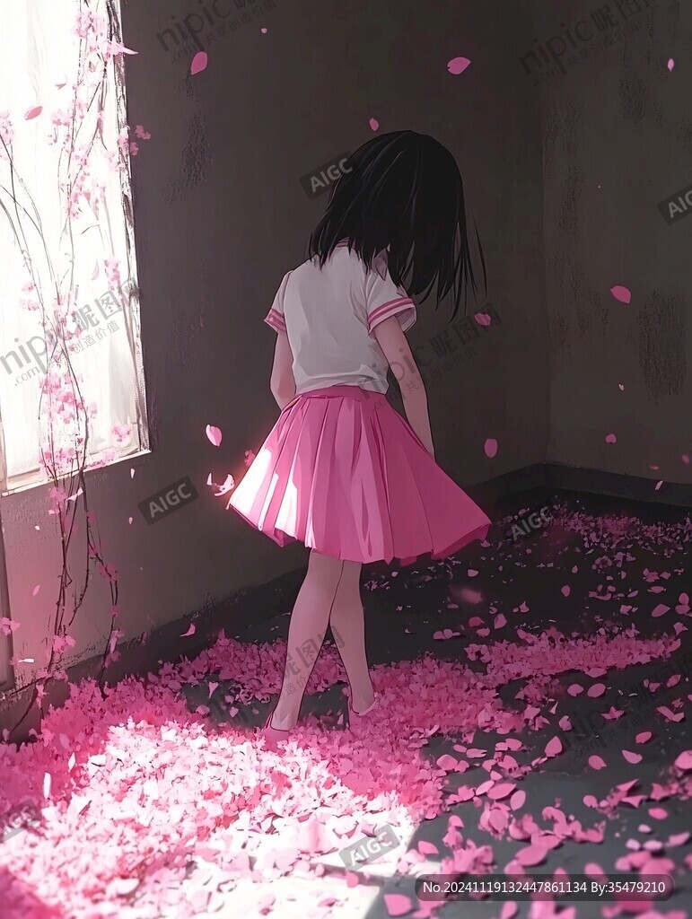 粉色女孩背影