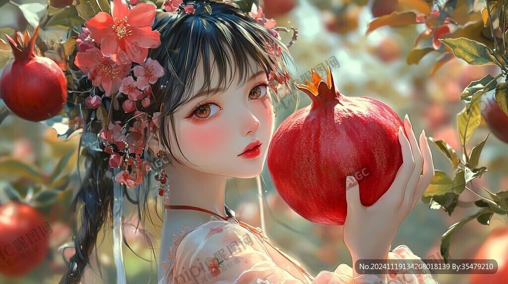 手绘苹果少女