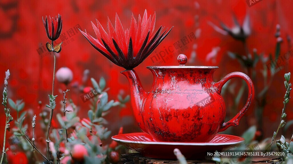 红花茶壶